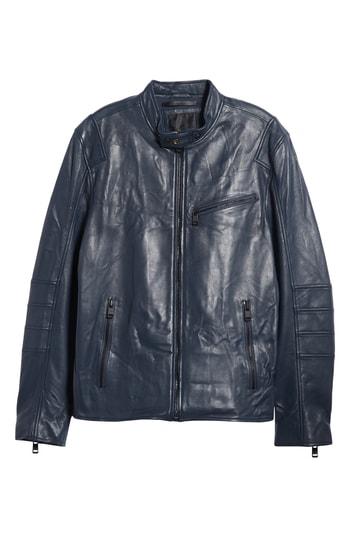 Men's Andrew Marc Quilted Leather Moto Jacket - Blue