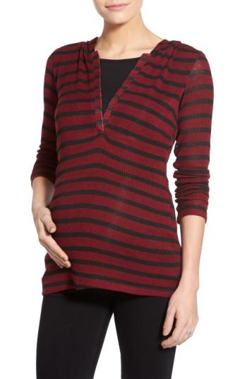 Women's Lab40 'zoe' Stripe Maternity/nursing Hoodie - Red