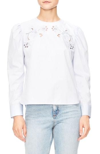 Women's Sandro Embroidered Cutout Blouse - Blue