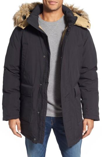 Men's Schott Nyc 'iceberg' Water Resistant Down Parka With Faux Fur Trim, Size - Black