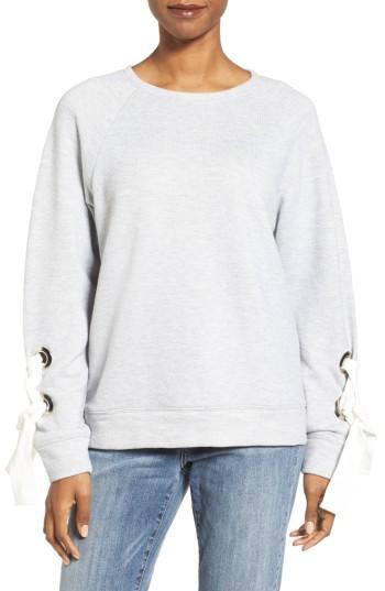 Petite Women's Halogen Tie Sleeve Sweatshirt, Size P - Grey