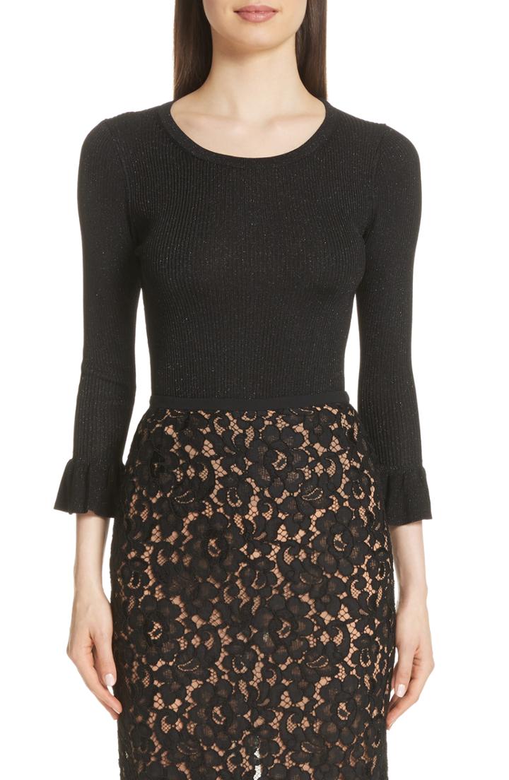 Women's Michael Kors Flare Cuff Metallic Sweater - Black