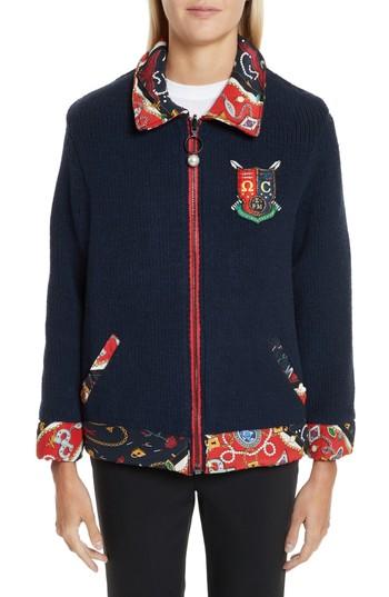 Women's Opening Ceremony Sorority Print Reversible Knit Jacket - Blue