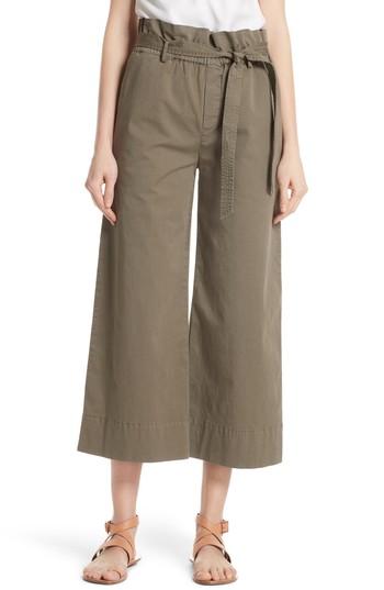 Women's Frame Paperbag Waist Wide Leg Crop Pants - Green