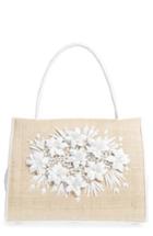 Nancy Gonzalez Straw Top Handle Bag With Genuine Crocodile Flowers - White