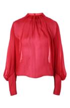 Women's Topshop Pleat Neck Blouse Us (fits Like 0) - Red