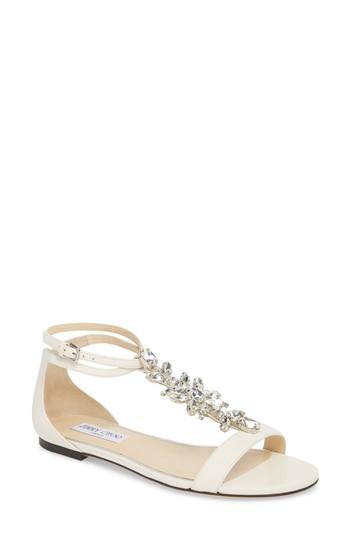 Women's Jimmy Choo Averie Embellished T-strap Flat Us / 35eu - White