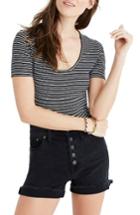 Women's Madewell Lennon Stripe Bodysuit, Size - Black