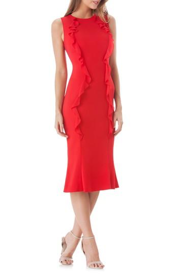 Women's Carmen Marc Valvo Infusion Vertical Ruffle Crepe Sheath Dress - Red