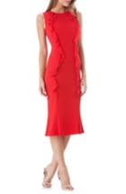 Women's Carmen Marc Valvo Infusion Vertical Ruffle Crepe Sheath Dress - Red