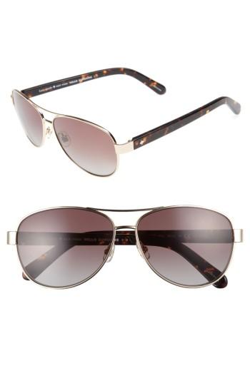 Women's Kate Spade New York 'dalia' 58mm Polarized Aviator Sunglasses - Gold Havana