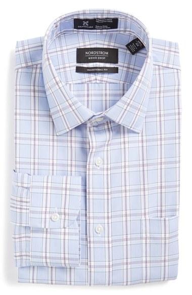 Men's Nordstrom Men's Shop Smartcare(tm) Traditional Fit Plaid Dress Shirt .5 34 - Purple