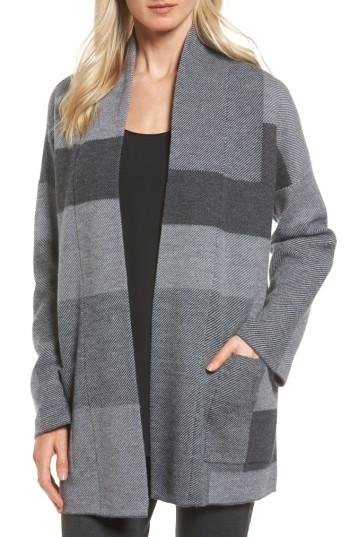 Women's Eileen Fisher Colorblock Merino Wool Coat - Grey