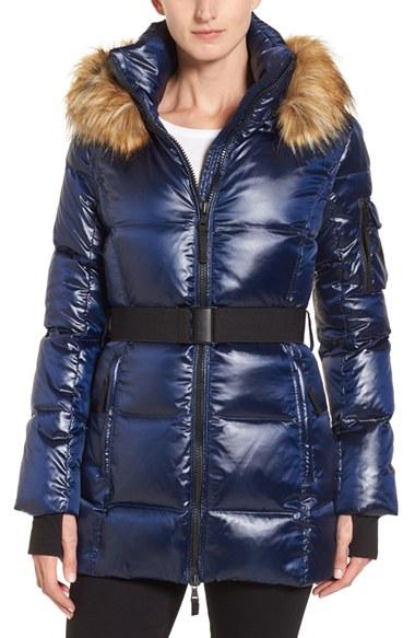 Women's S13 'nicky' Quilted Coat With Removable Faux Fur Trimmed Hood - Blue
