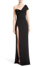 Women's Brandon Maxwell Belted Foldover Neck Gown With High Slit