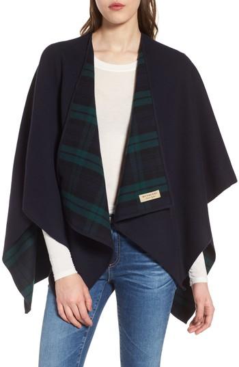 Women's Burberry Crop Reversible Merino Wool Cape, Size - Blue
