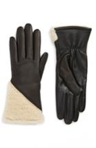 Women's Ugg Asymmetrical Smart Touchscreen Compatible Genuine Shearling Gloves - Black