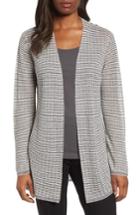 Women's Eileen Fisher Stripe Organic Linen Blend Cardigan, Size - Grey