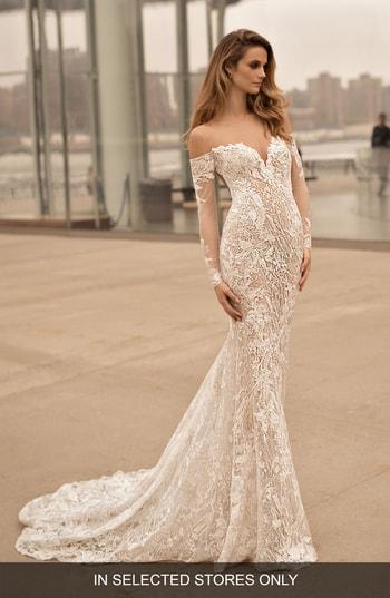 Women's Berta Long Sleeve Illusion Off The Shoulder Mermaid Gown
