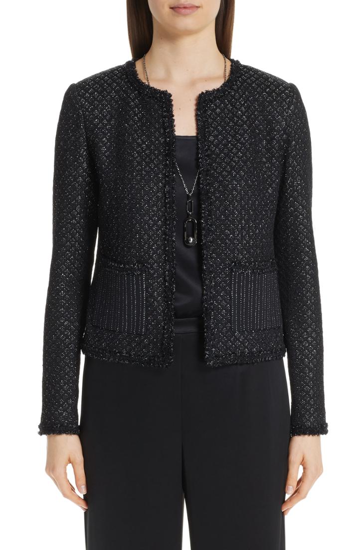 Women's St. John Collection Shimmer Inlay Brocade Knit Jacket - Black