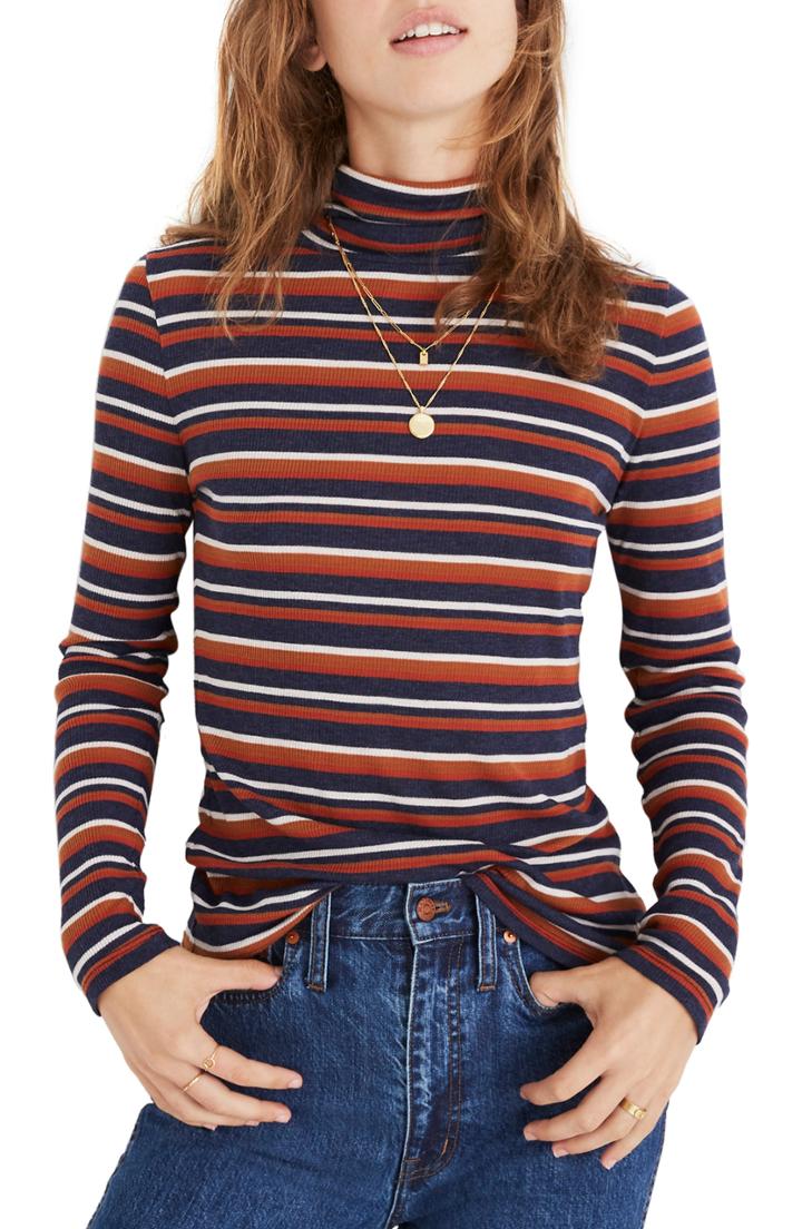 Women's Madewell Fine Rib Stripe Turtleneck