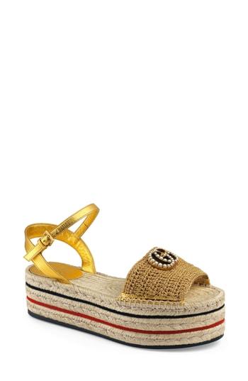 Women's Gucci Lilibeth Platform Espadrille Sandal Us / 34eu - Metallic