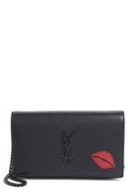 Saint Laurent Monogramme Patchwork Lips Leather Shoulder Bag - Grey