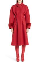 Women's Fendi Wool & Cashmere Coat With Genuine Mink Cuffs Us / 42 It - Red