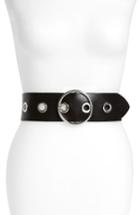 Women's Halogen Grommet Leather Belt - Black
