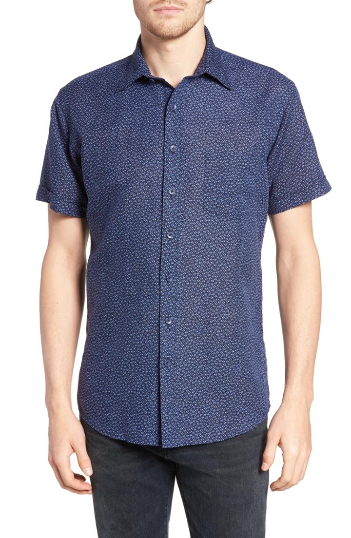 Men's Rodd & Gunn Windermere Linen & Cotton Sport Shirt, Size - Blue