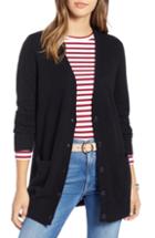 Petite Women's 1901 Varsity Stripe Long Cardigan P - Black