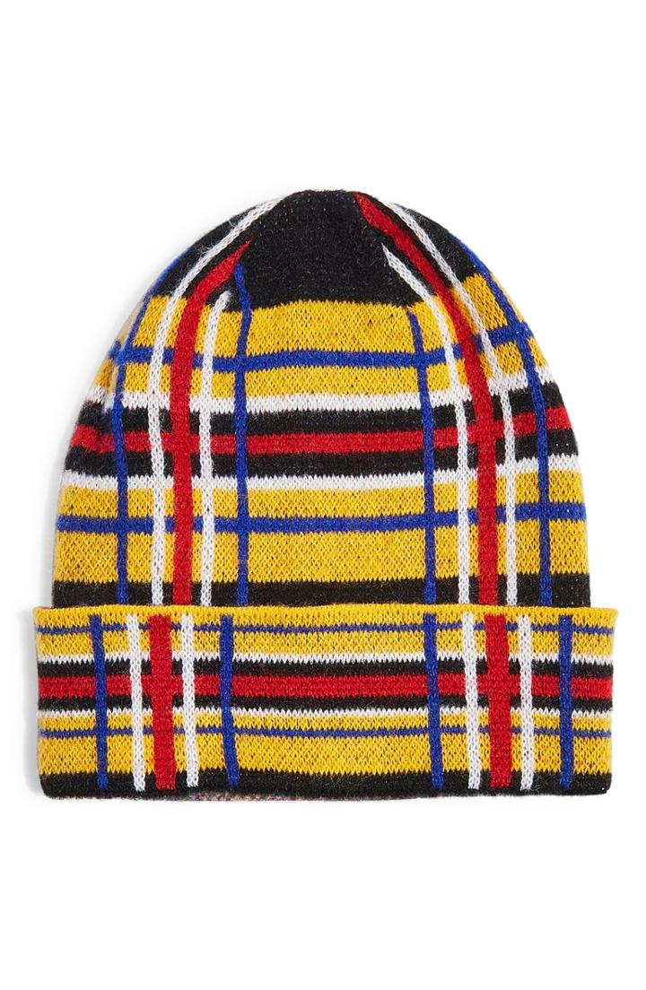 Women's Topshop Check Brushed Beanie - Yellow