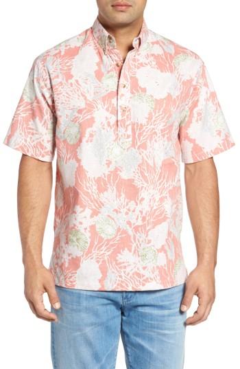 Men's Kahala Opihi Classic Fit Pullover Camp Shirt - Coral
