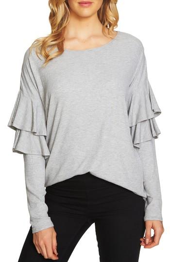 Women's Cece Tiered Ruffled Shoulder Ribbed Top - Grey
