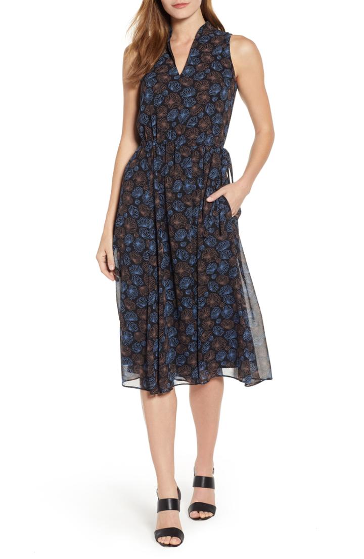 Women's Anne Klein Justine Split Neck Georgette Dress, Size - Black