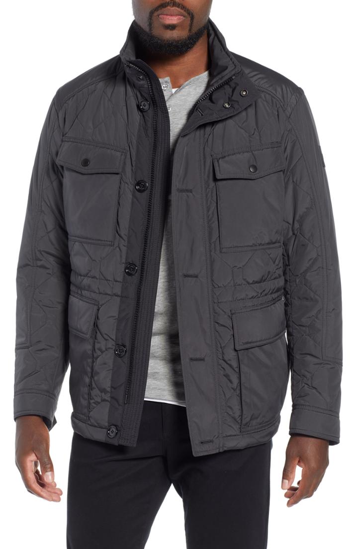Men's Boss Cloud Quilted Field Jacket With Stowaway Hood R - Grey