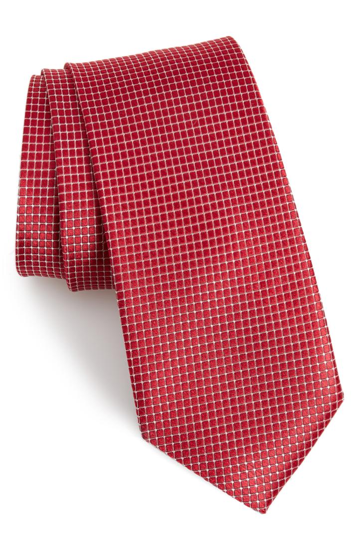 Men's Nordstrom Men's Shop Kensington Check Silk Tie, Size - Red