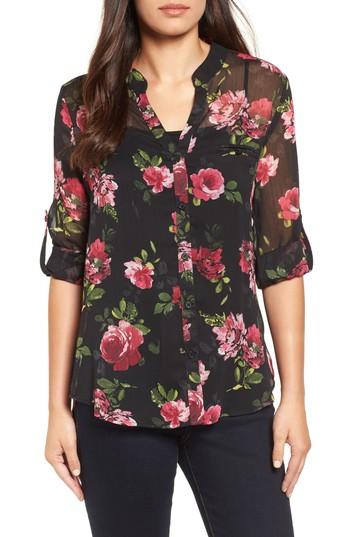 Women's Kut From The Kloth Jasmine Print Roll Sleeve Blouse - Black