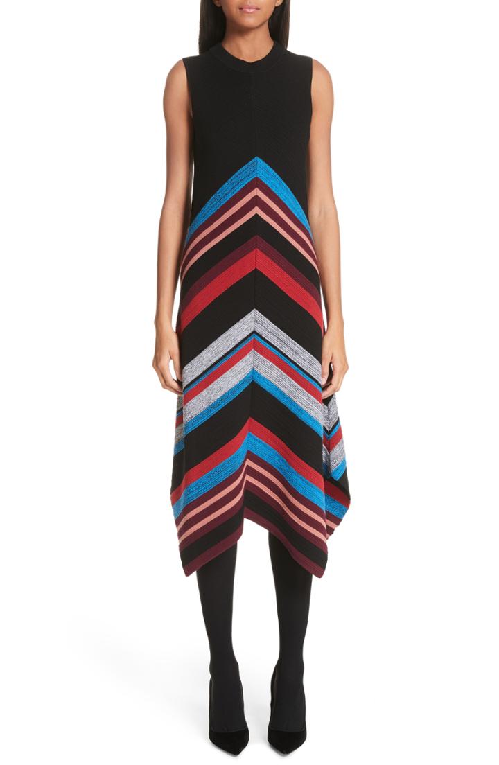 Women's Proenza Schouler Chevron Stripe Wool & Silk Blend Ottoman Dress