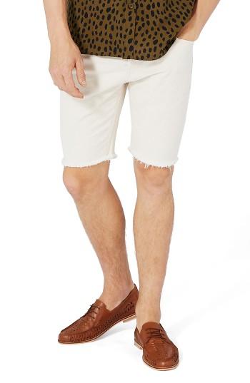 Men's Topman Slim Fit Cutoff Denim Shorts - Ivory