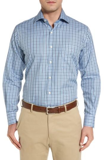 Men's Peter Millar Thunderhead Tartan Plaid Sport Shirt - Blue