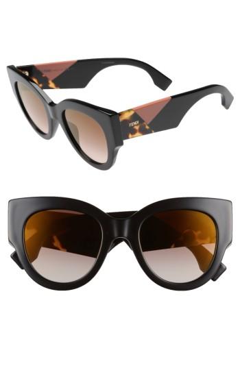Women's Fendi 51mm Cat Eye Sunglasses - Black