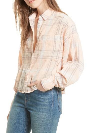 Women's Free People Cutie Plaid Button Down Shirt - Orange