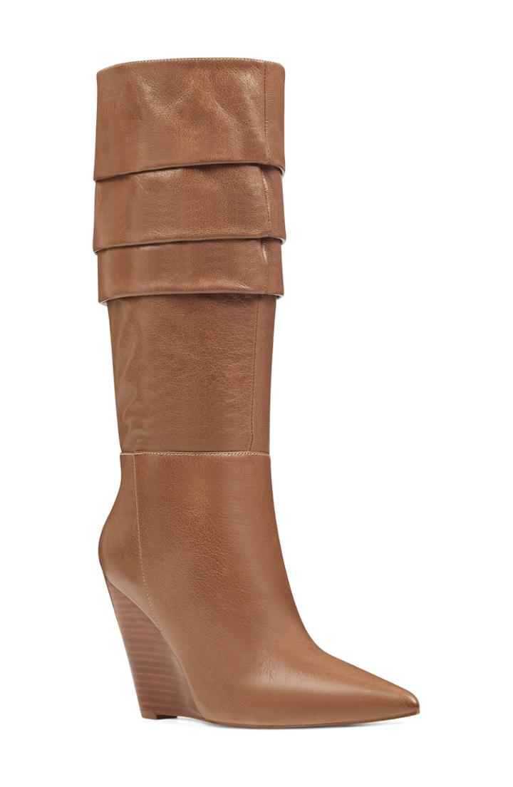 Women's Nine West Vernese Tiered Knee High Wedge Boot .5 M - Brown