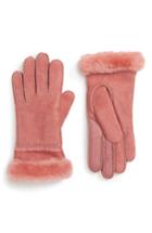 Women's Ugg Seamed Touchscreen Compatible Gloves With Genuine Shearling Trim - Pink