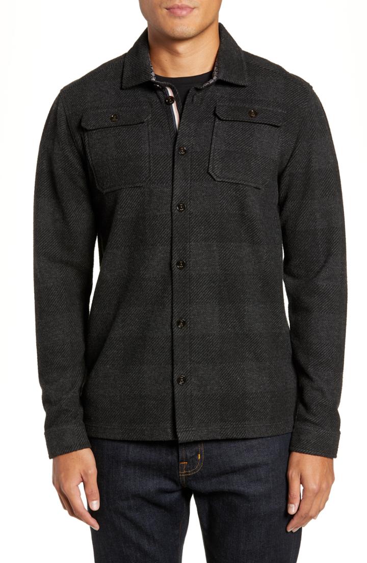 Men's Ted Baker London Chekmay Slim Fit Plaid Overshirt (xxl) - Black