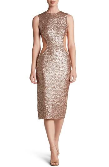 Women's Dress The Population Ryan Side Cutout Sequin Midi Dress - Pink