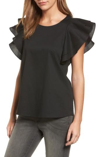 Women's Pleione Double Ruffle Sleeve Blouse, Size - Black