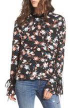 Women's Bp. Floral Print Tie Sleeve Top, Size - Black