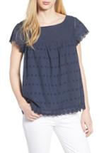 Women's Caslon Embroidered Woven Top - Blue